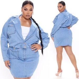 Fashion Nova Curve denim 2 piece skirt & jacket set 1x